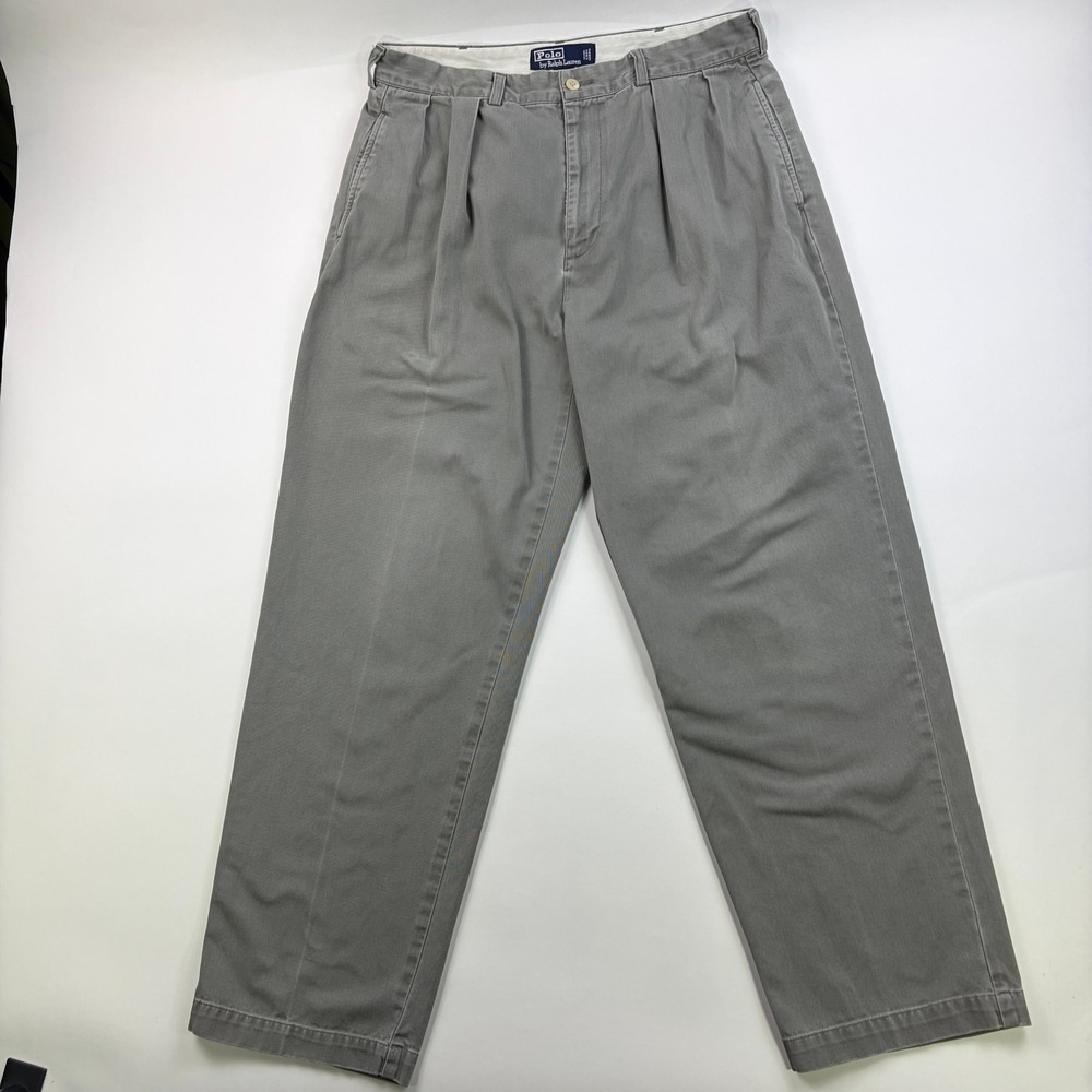 Polo Ralph Lauren Andrew Pant Mens 34x30 Gray Pleated Cotton Chino Straight Leg